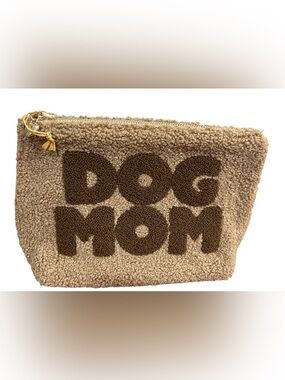 Dog Mom Sherpa Zip Pouch in Light Brown NWOT